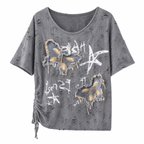 Women's Gray Distressed Butterfly Graphic T-Shirt
