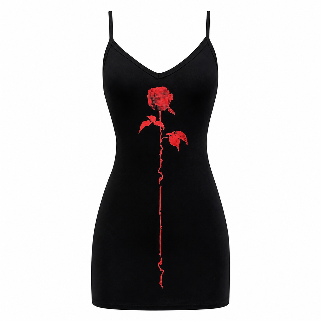 Grunge Black Rose Print Mini Dress