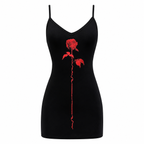 Grunge Black Rose Print Mini Dress