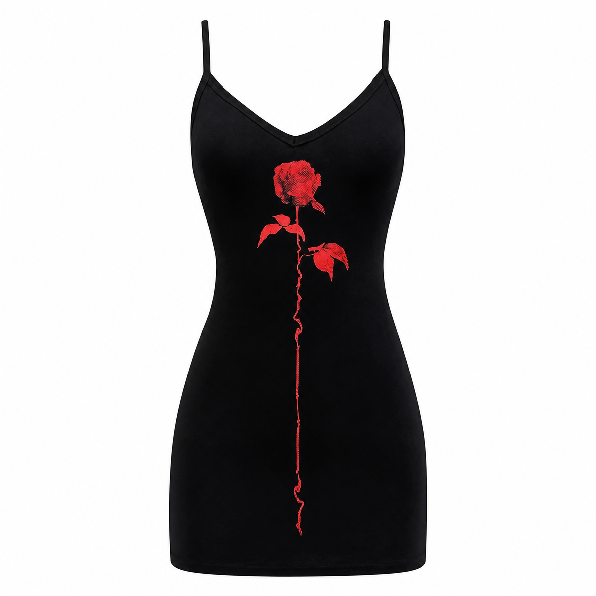 Grunge Black Rose Print Mini Dress