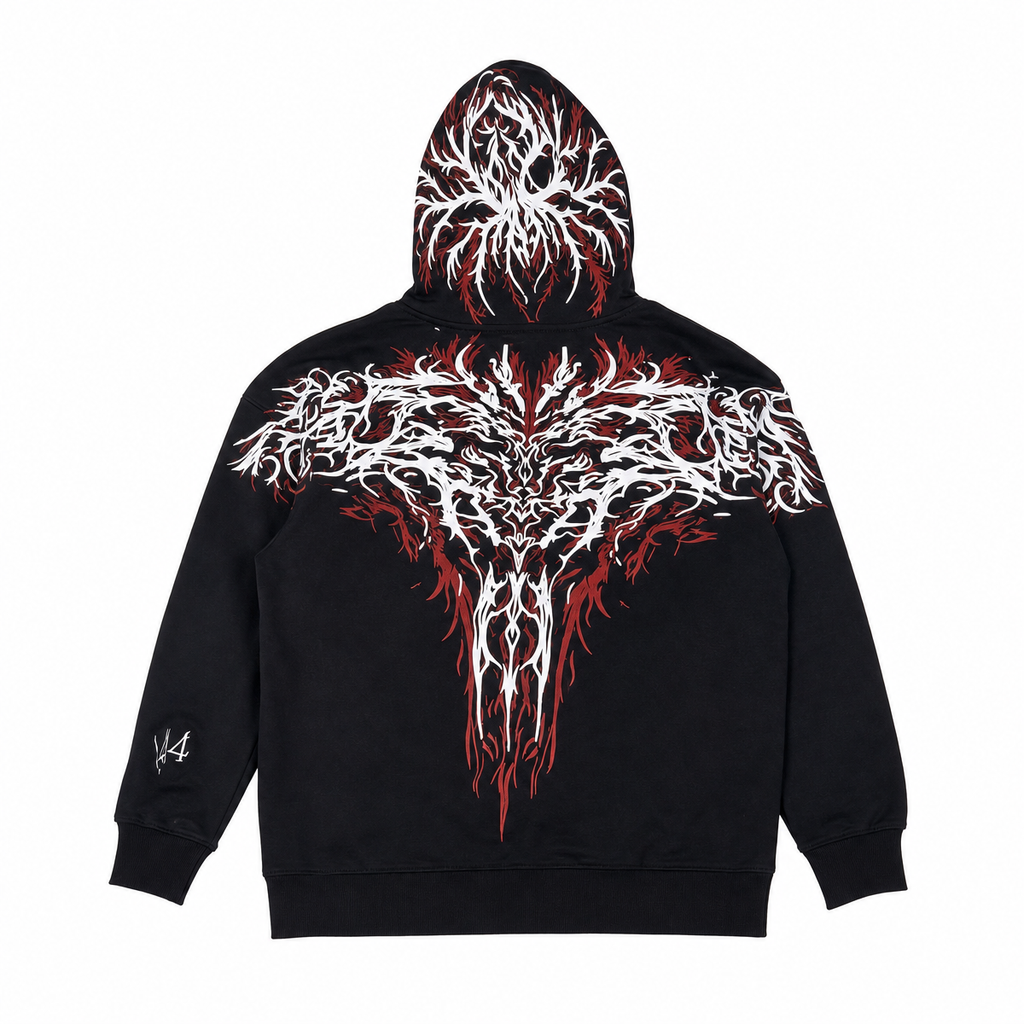 Men's Black Graphic Print Zip Hoodie