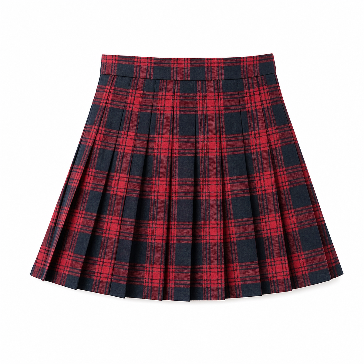 Women's Red Plaid Pleated Mini Skirt