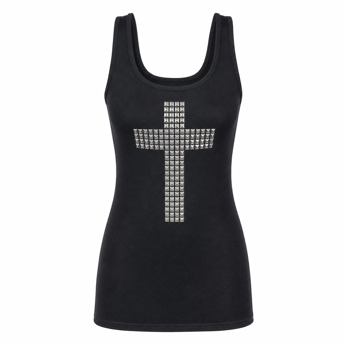 Women's Black Gothic Sleeveless Cross Top