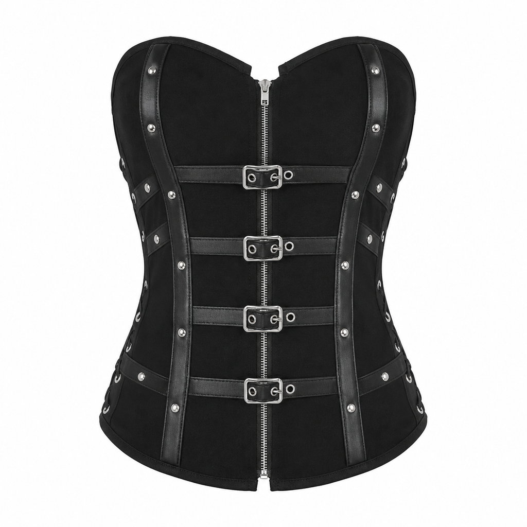 Women’s Black Gothic Corset Top with Buckle Details