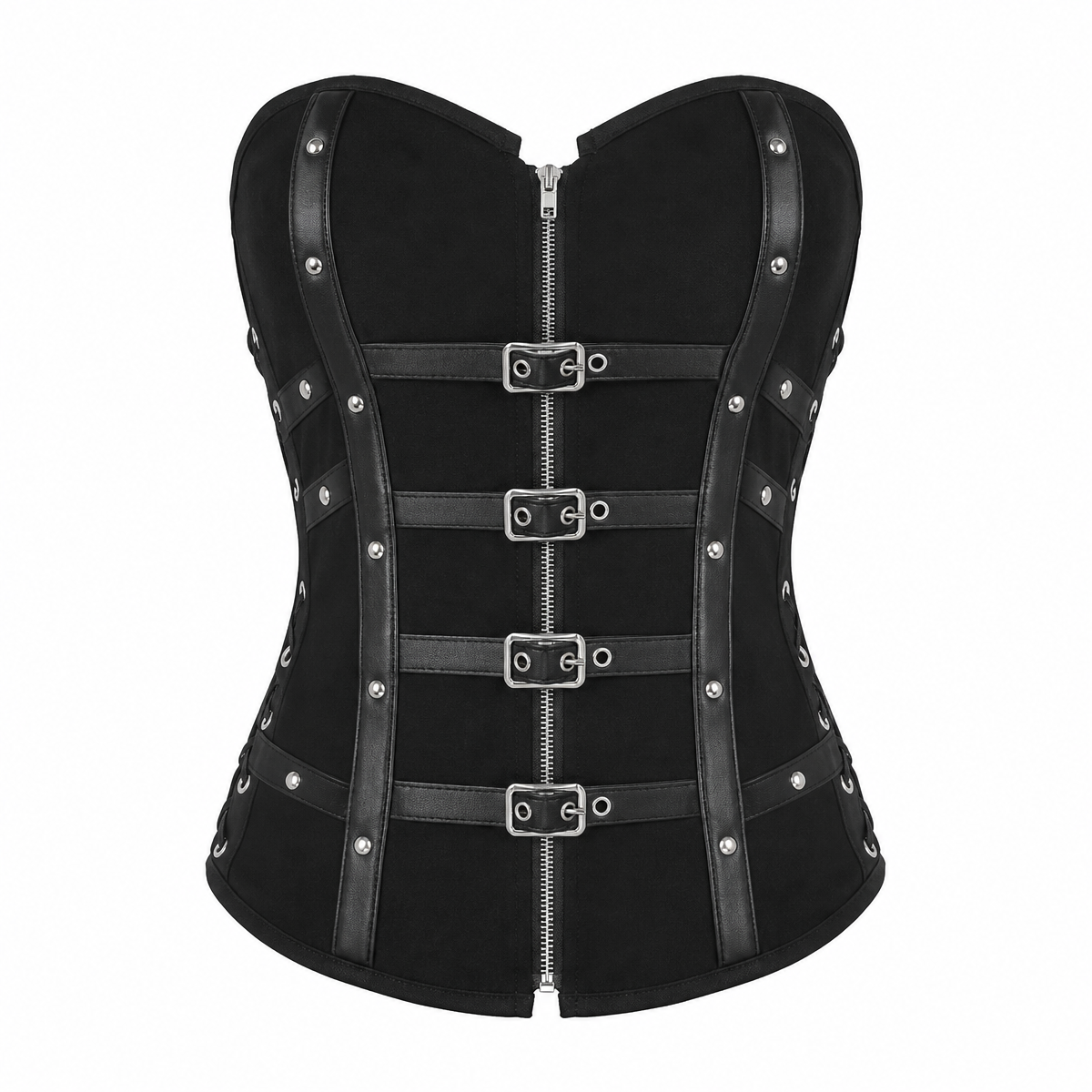 Women’s Black Gothic Corset Top with Buckle Details
