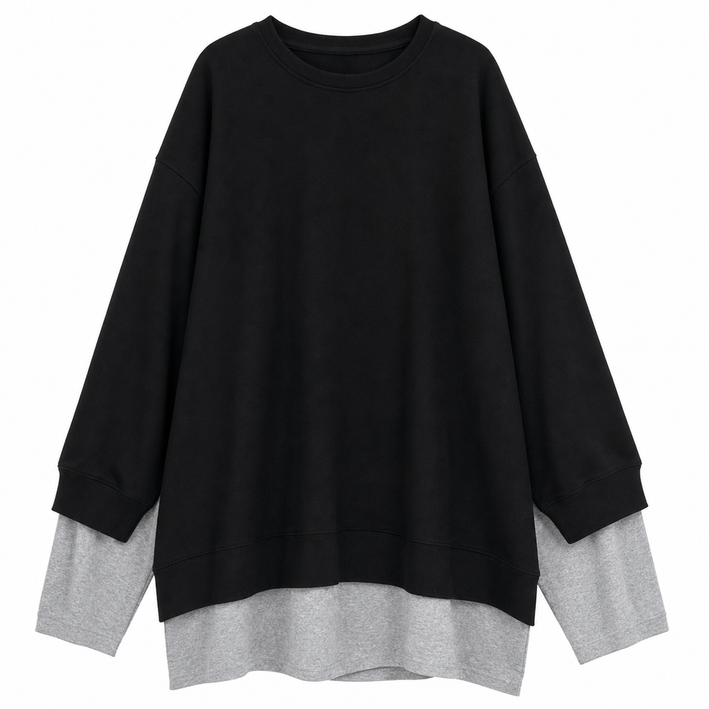 Black Layered Two-Piece Long-Sleeve Top Set