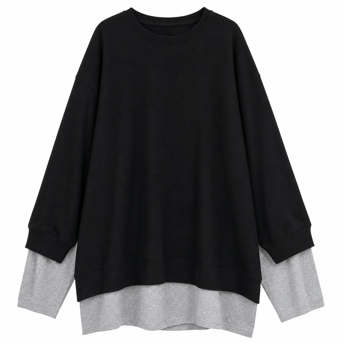 Black Layered Two-Piece Long-Sleeve Top Set