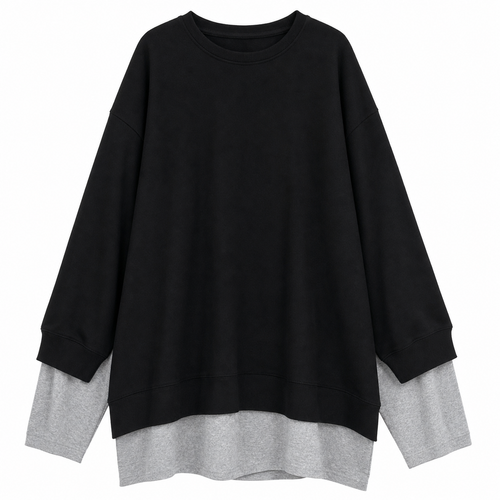 Black Layered Two-Piece Long-Sleeve Top Set
