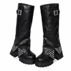 Women’s Knee-High Platform Boots with Rhinestone Buckle Detail