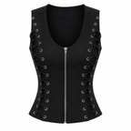 Grunge Black Sleeveless Lace-Up Corset Top