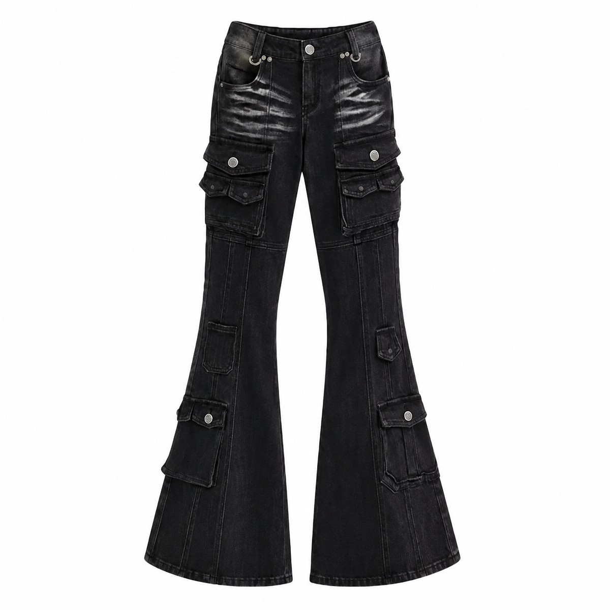 Grunge Black Cargo Flare Jeans
