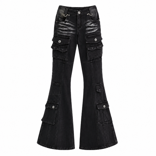 Grunge Black Cargo Flare Jeans
