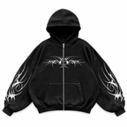 Women's Black Graphic Zip-Up Hoodie
