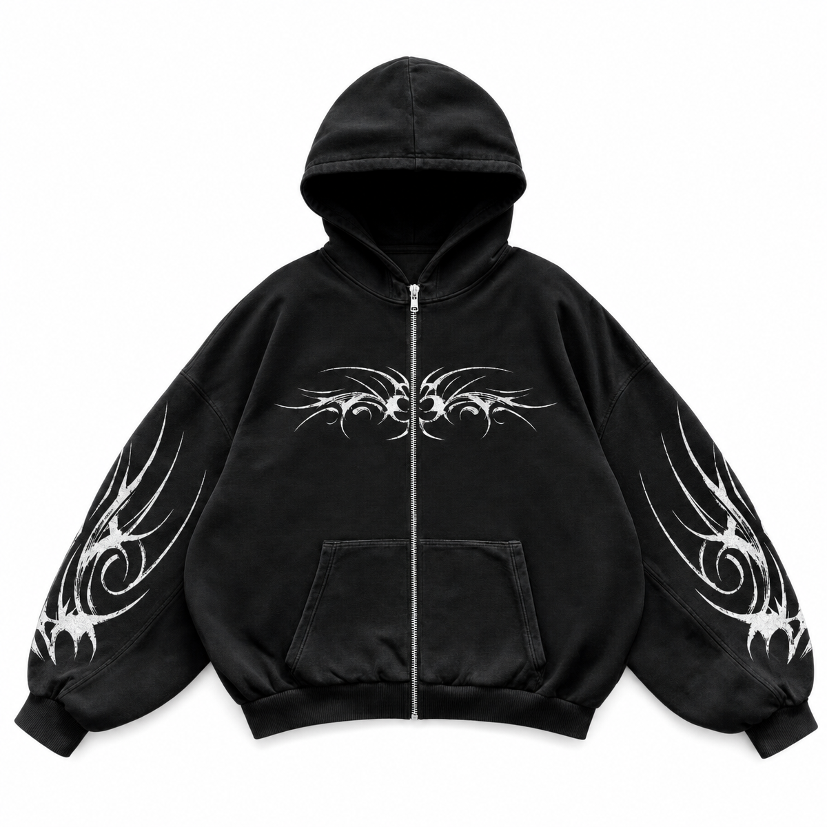 Women's Black Graphic Zip-Up Hoodie