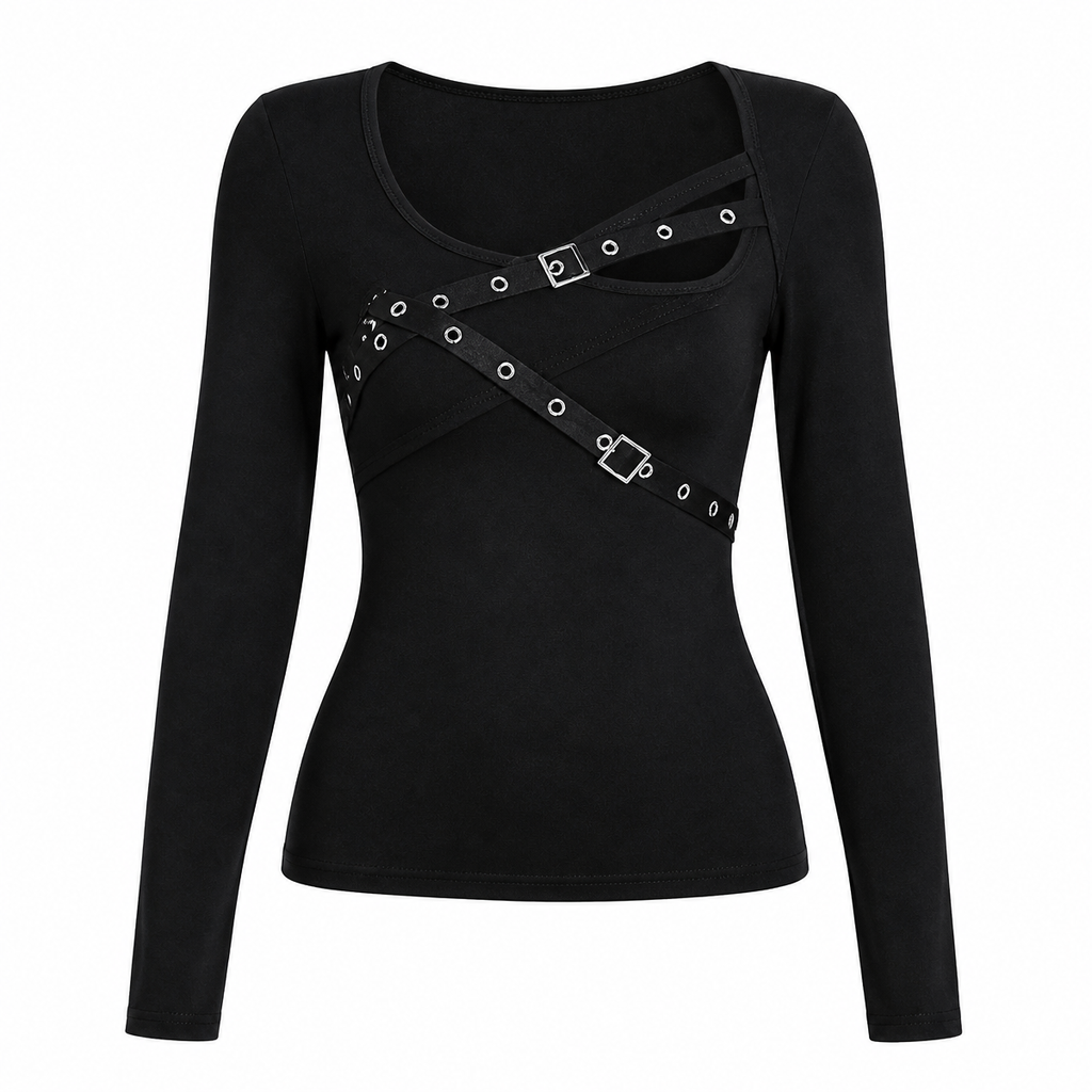 Grunge Black Long-Sleeve Gothic Top