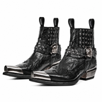 Grunge Metallic-Trim Pointed-Toe Punk Chelsea Boots