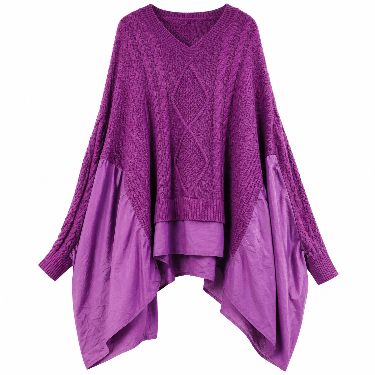 DEAT 2024 Autumn New Fashion Women's Twists Knitting Spliced Sweater Loose Bat Sleeve V-neck Long Pullovers Female 33A1448