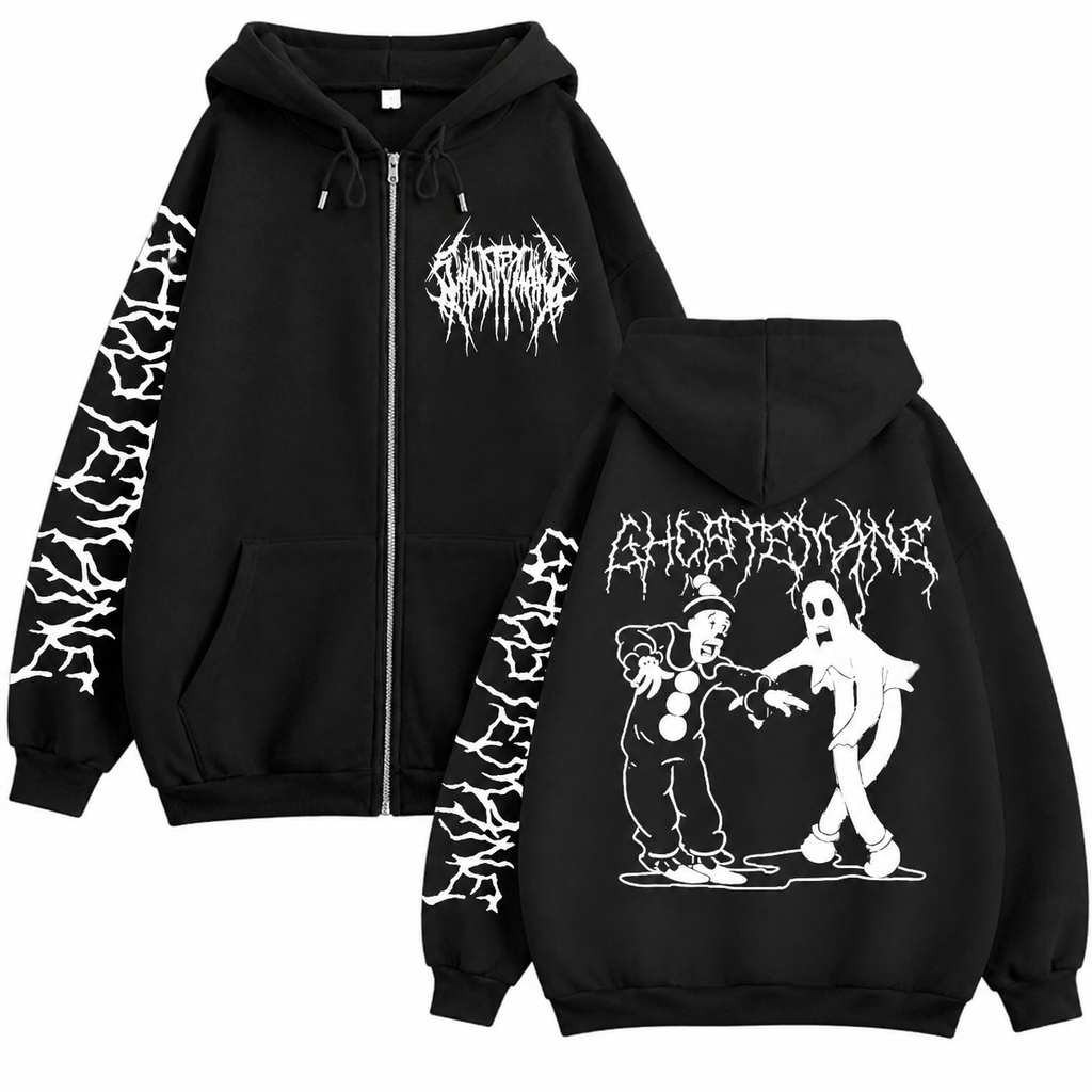 Grunge Ghostemane Print Zip-Up Hoodie