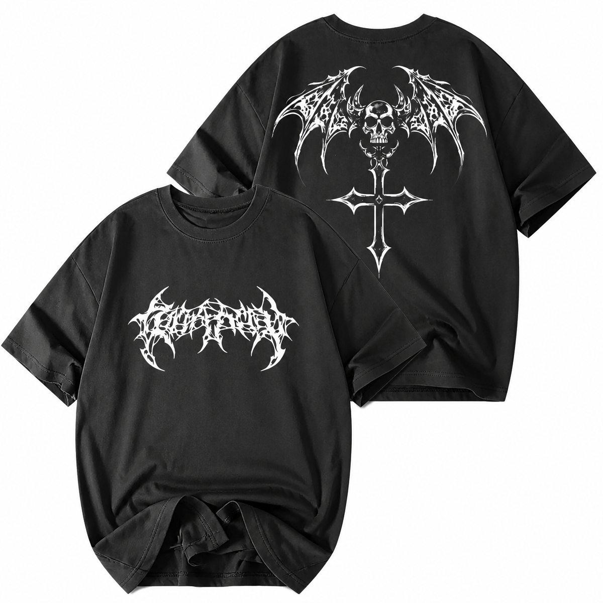 Grunge Winged Skull Graphic T-Shirt