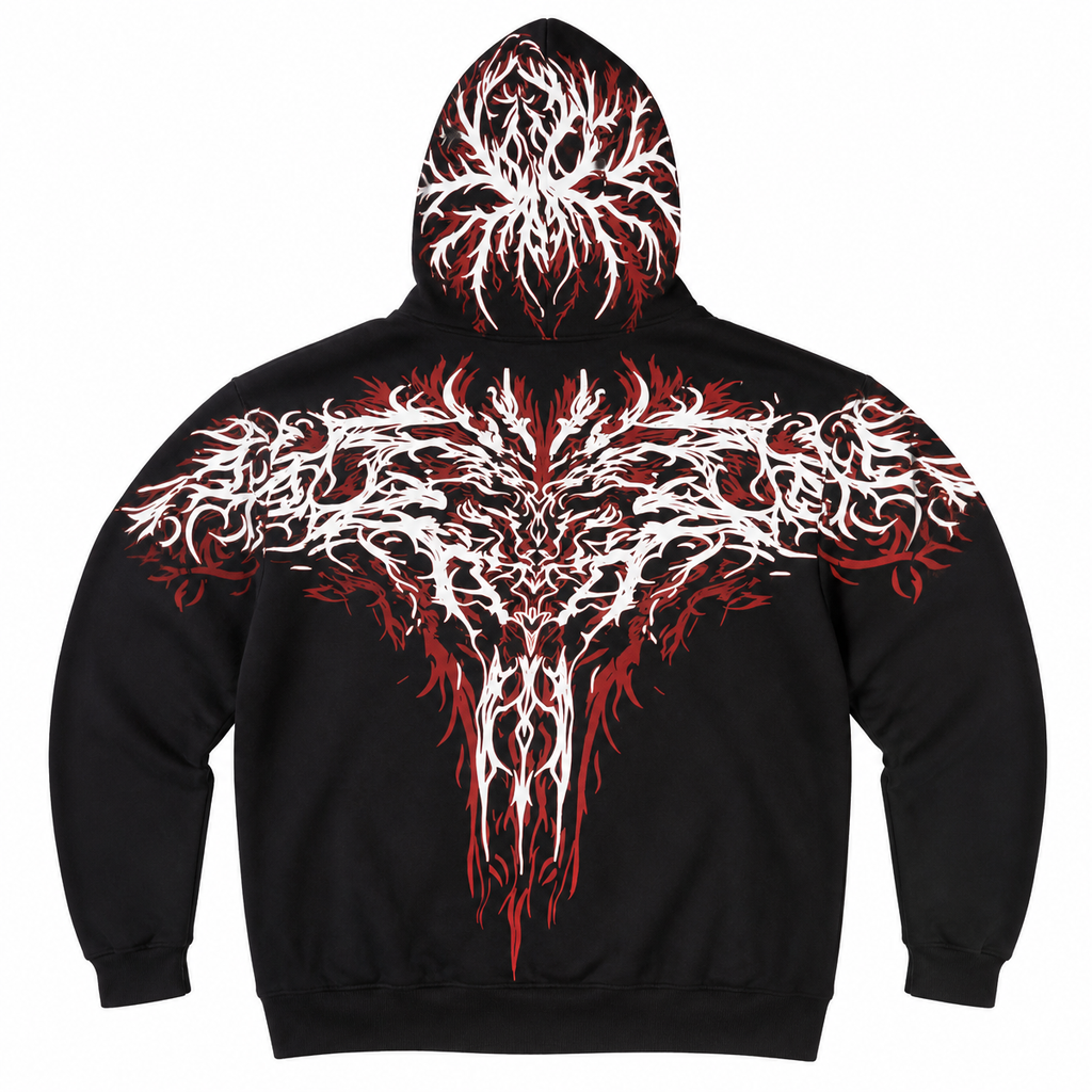 Grunge Red and Black Graphic Zip Hoodie