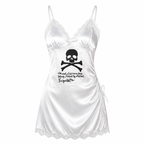 Grunge Skull Print Lace-Trim Mini Dress