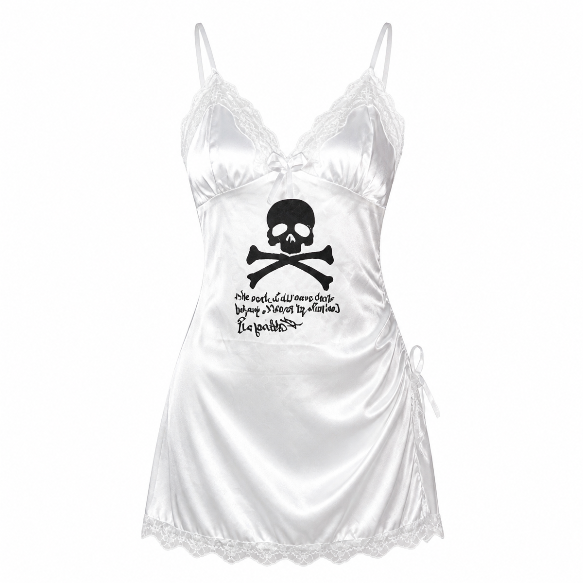 Grunge Skull Print Lace-Trim Mini Dress