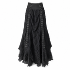 Black High-Rise Lace-Up Ruched Maxi Skirt