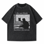 Unisex Washed Cotton Loose-Fit Cat Graphic T-Shirt