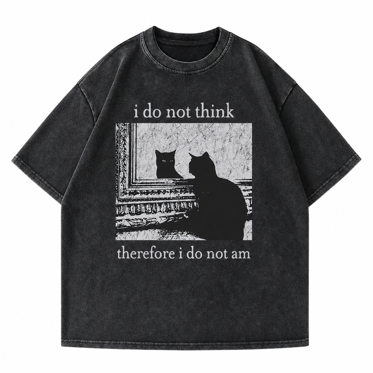 Unisex Washed Cotton Loose-Fit Cat Graphic T-Shirt