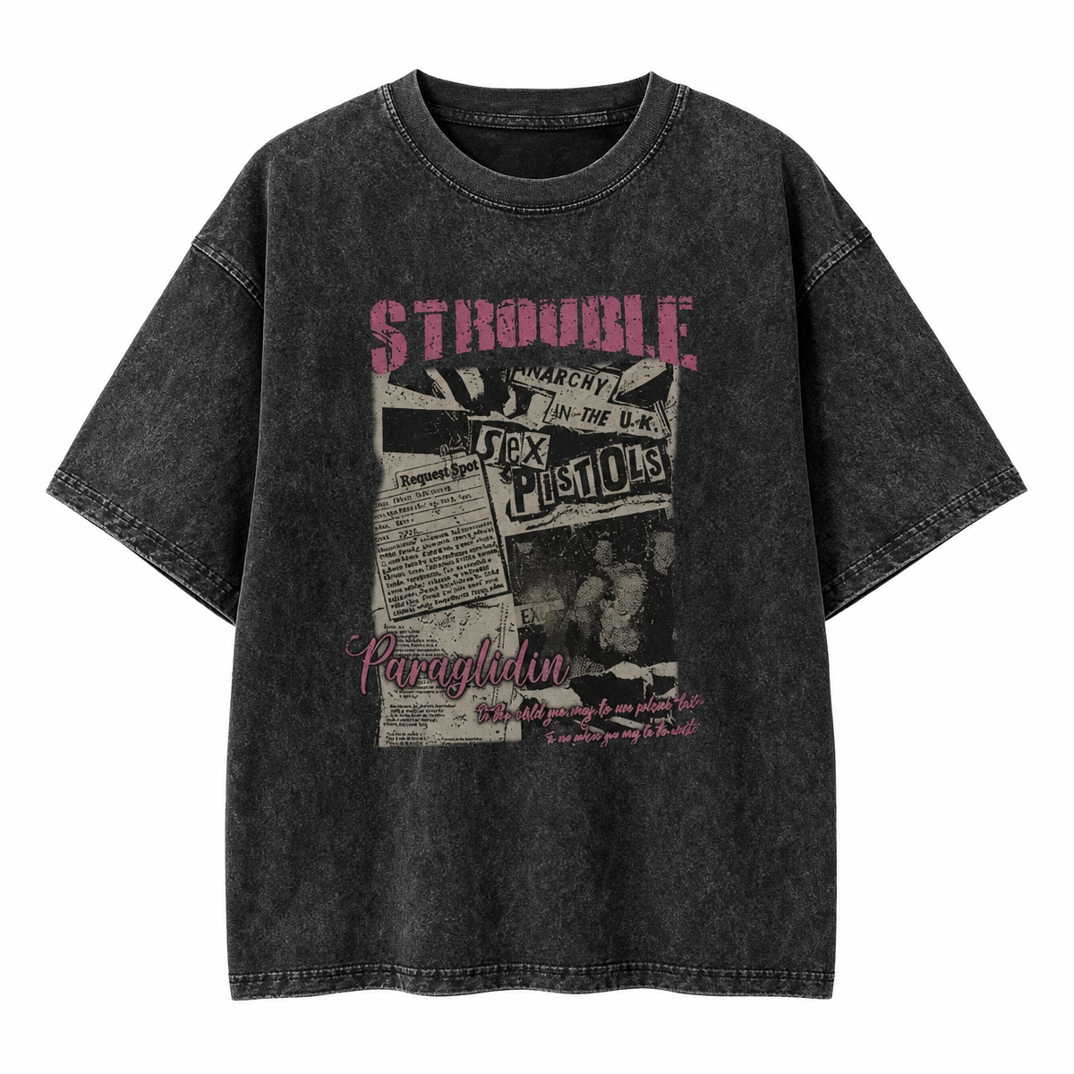 Women's Washed Black Graphic Print T-Shirt