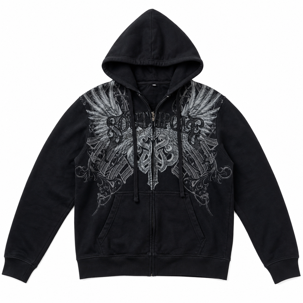 Graphic Zip-Up Hoodie with Hood and Long Sleeves