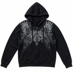 Graphic Zip-Up Hoodie with Hood and Long Sleeves