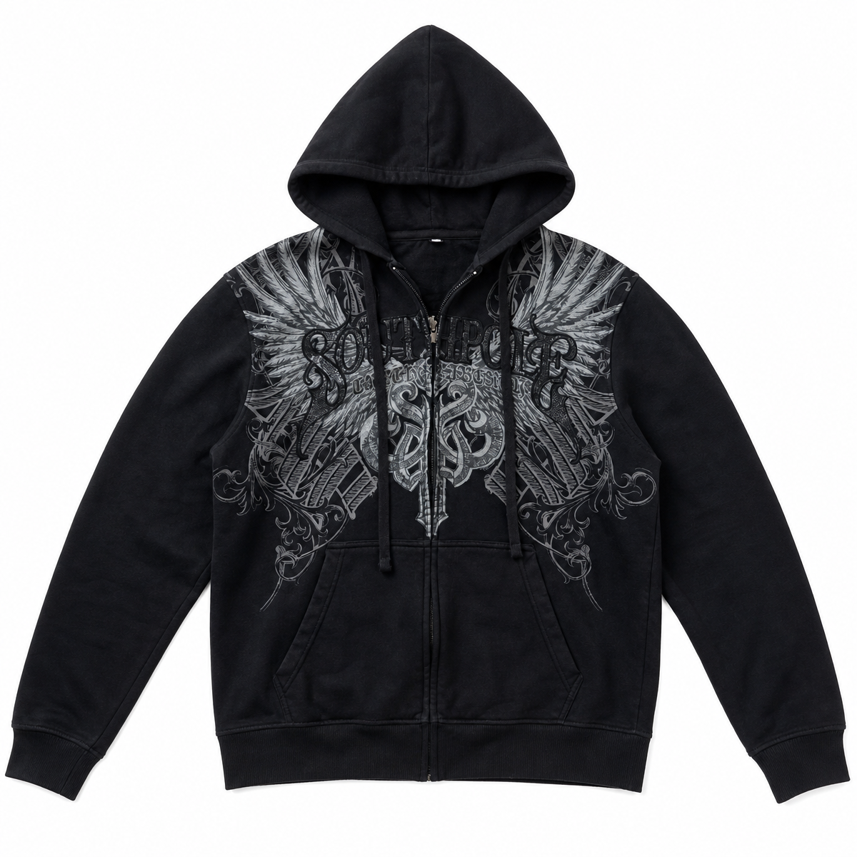 Graphic Zip-Up Hoodie with Hood and Long Sleeves