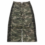 Grunge Camouflage Wide-Leg Jeans with Striped Panels