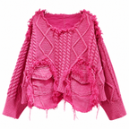 Grunge Pink Patchwork Pocket Pullover Sweater