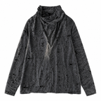 Grunge Distressed Long-Sleeve T-Shirt with Cowl Neck