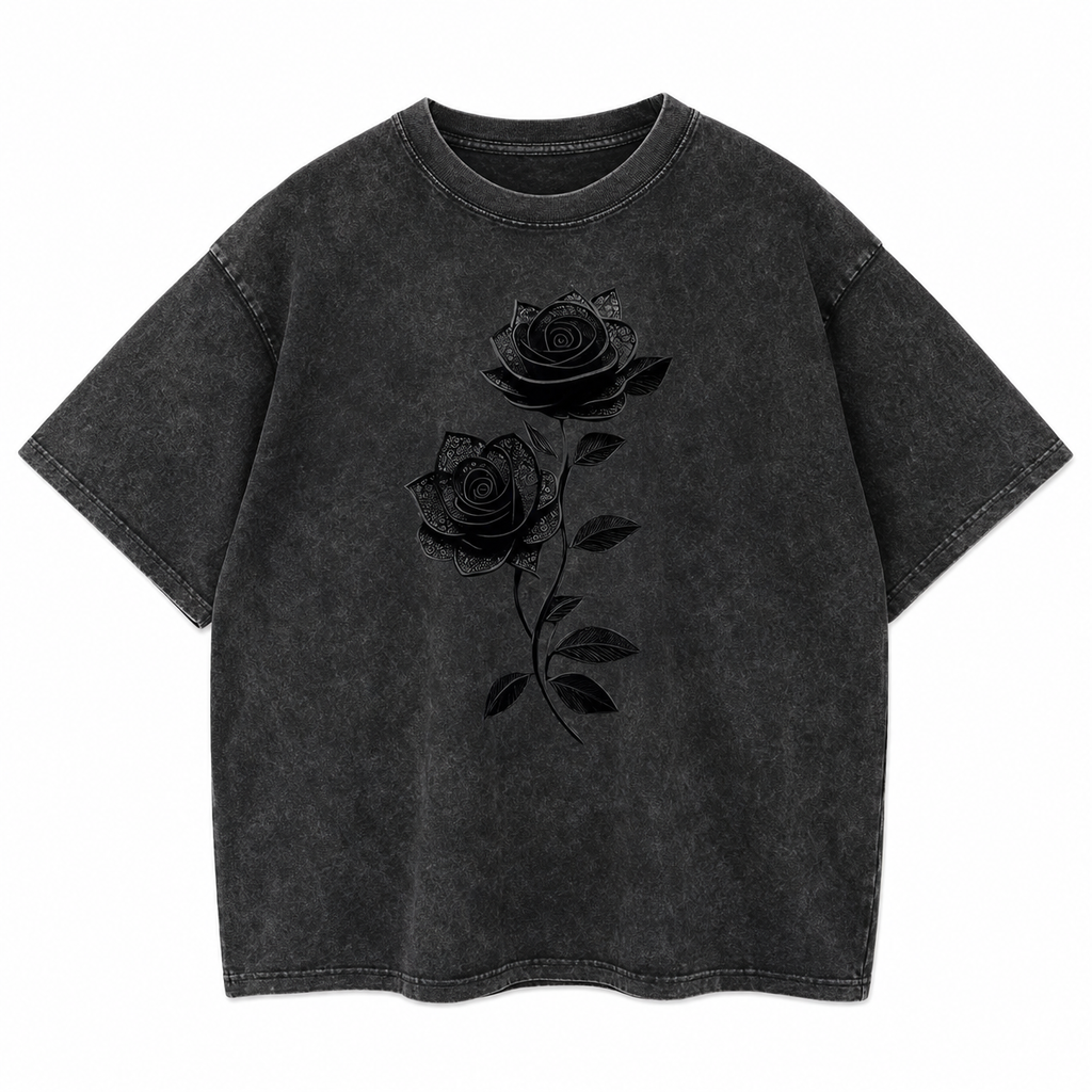 Black Rose Graphic Washed T-Shirt