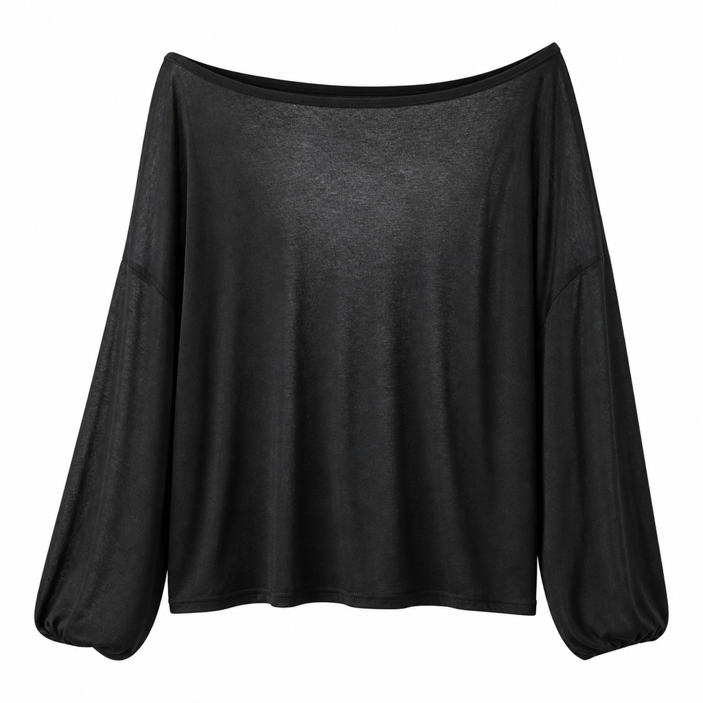 Grunge Sheer Off-Shoulder Loose Long-Sleeve Top