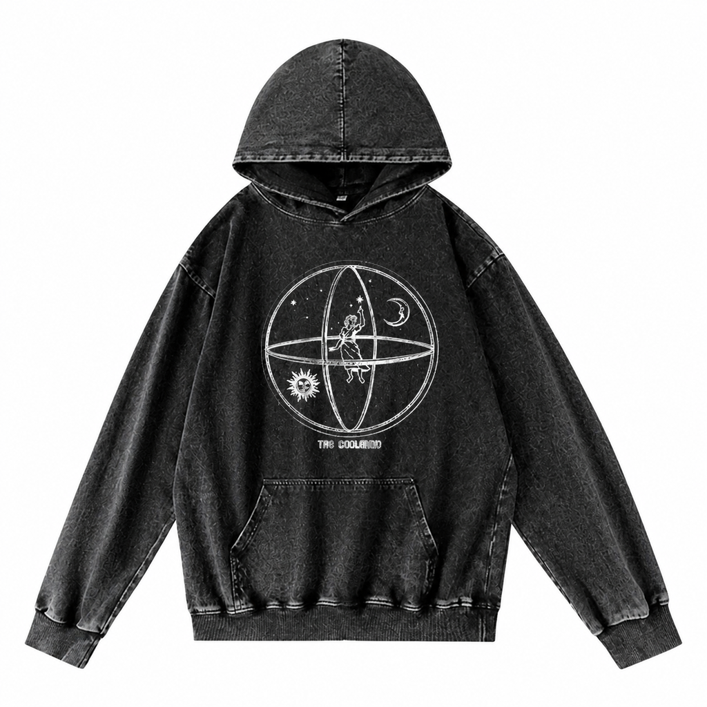 Grunge Acid-Washed Black Graphic Hoodie
