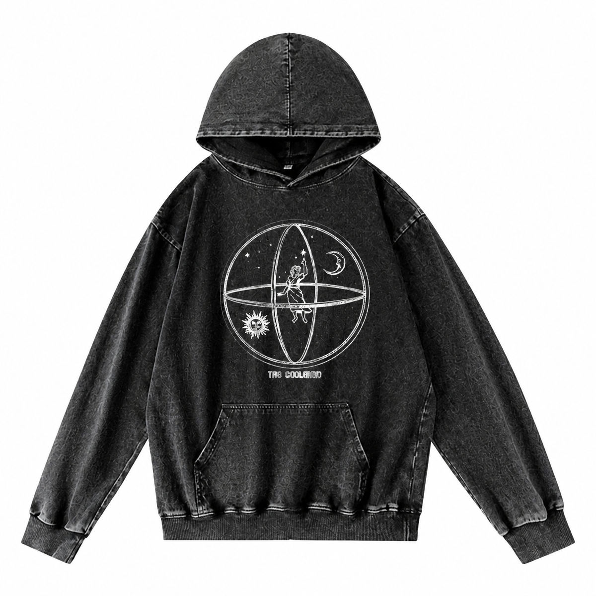 Grunge Acid-Washed Black Graphic Hoodie