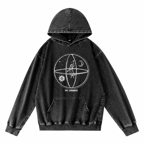 Grunge Acid-Washed Black Graphic Hoodie