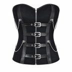 Grunge Black Zip-Front Buckle Corset Top