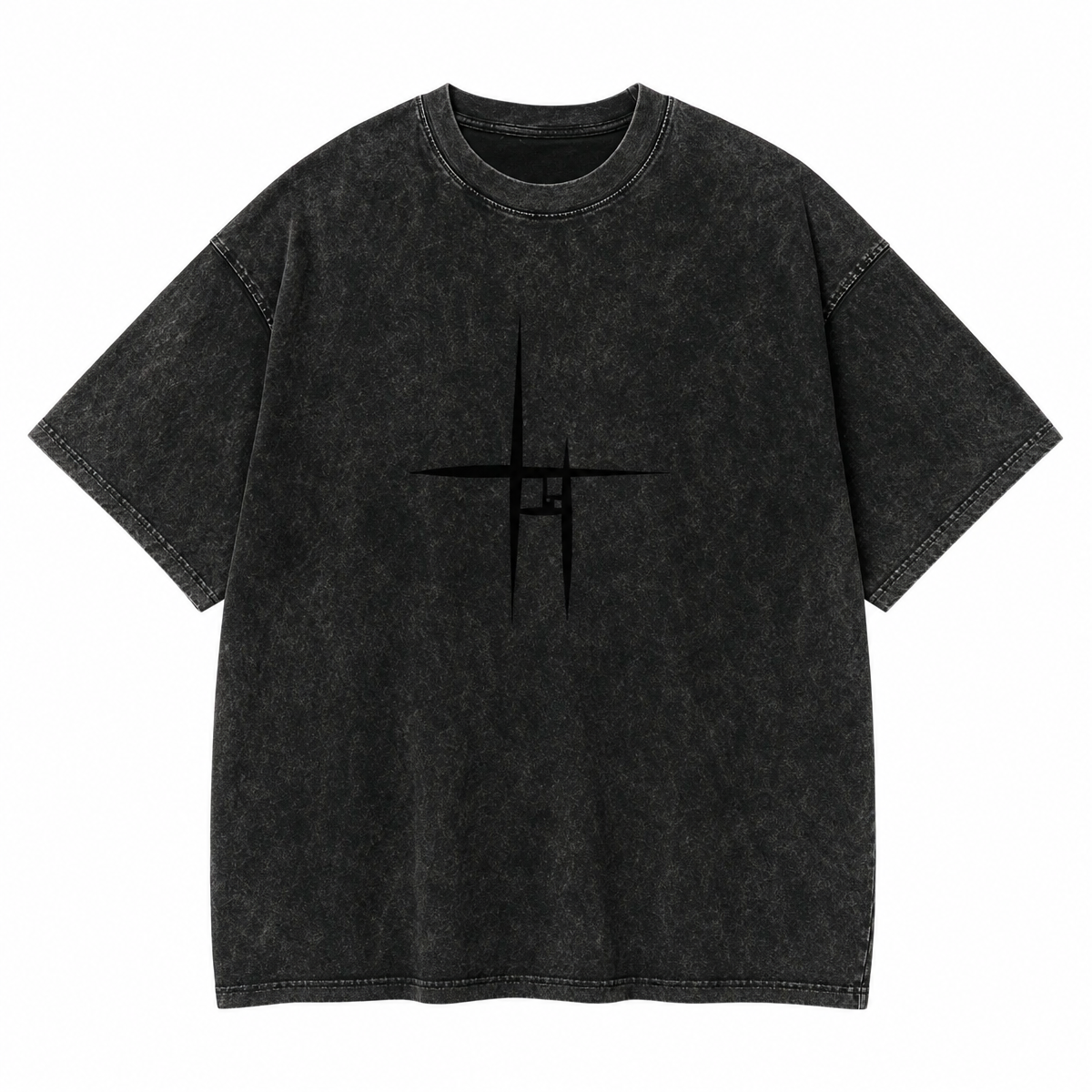 Men's Black Washed Cotton Graphic T-Shirt