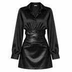 Grunge Black Long-Sleeve Wrap-Waist Dress