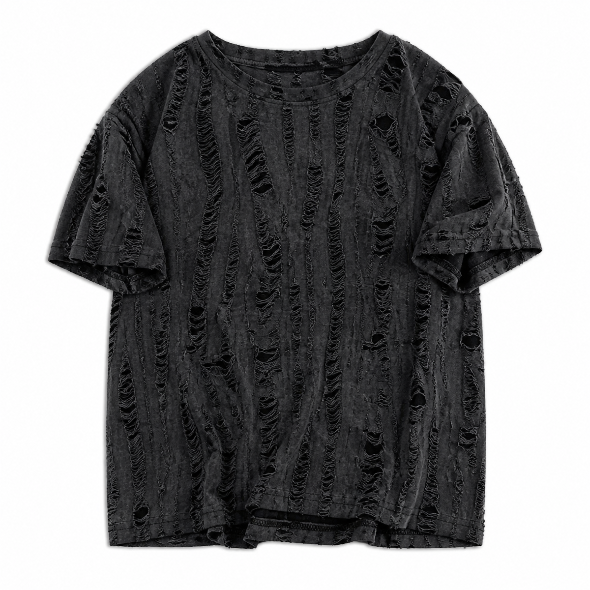 Grunge Distressed Short-Sleeve T-Shirt - Black