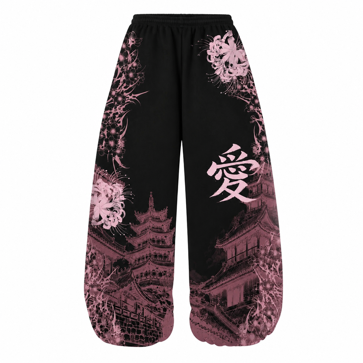 Grunge Floral Print Wide-Leg Pants
