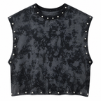 Grunge Black Tie-Dye Cropped Vest with Pearl Studs