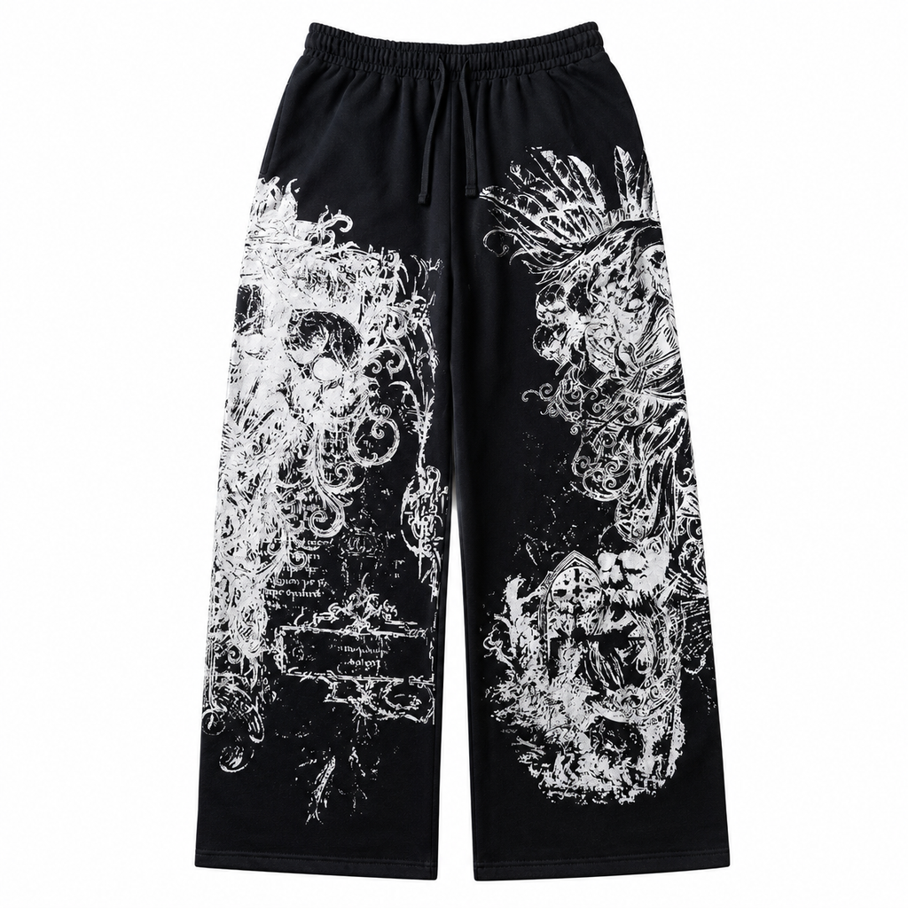 Black Skull Print Loose Joggers