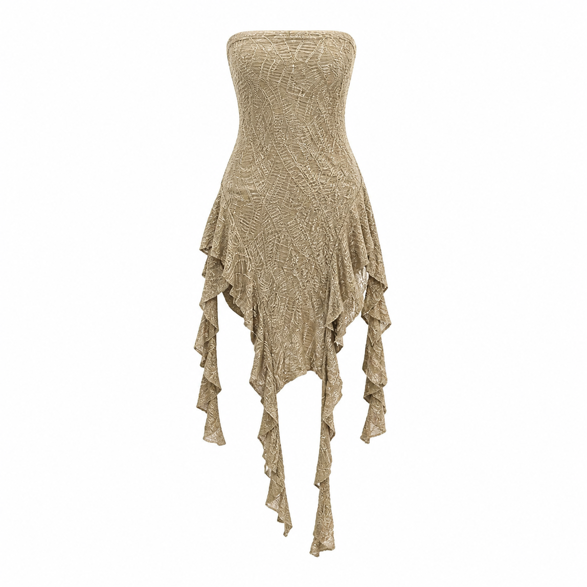 Grunge Khaki Strapless Ruffle Dress