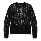 Men's Distressed Open-Knit Crewneck Sweater